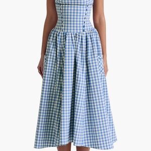 House of CB Blue and White Gingham Midi Dress